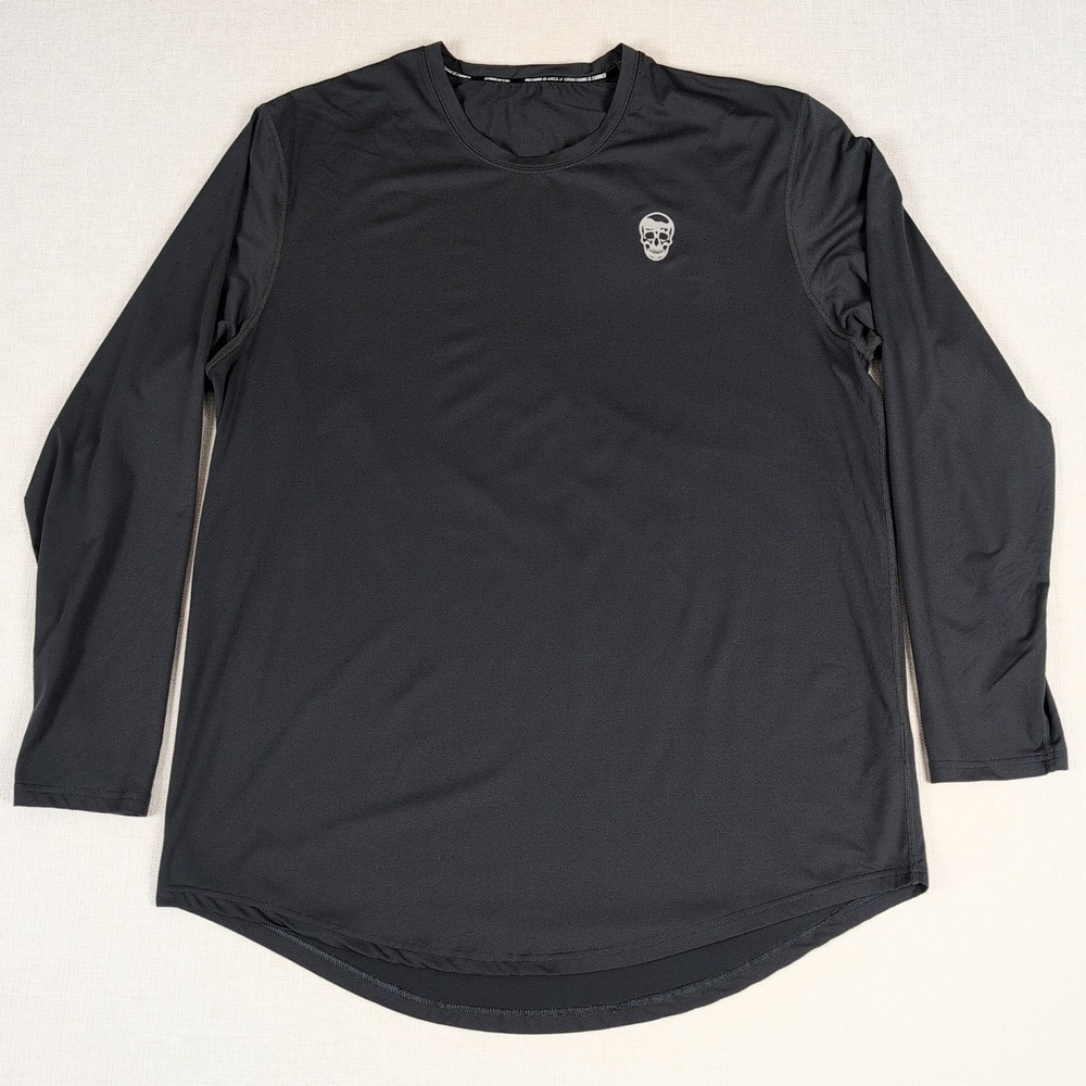 Gymreapers Performance Long Sleeve Shirt Mens XXL Gray Skull Graphic Curved Hem